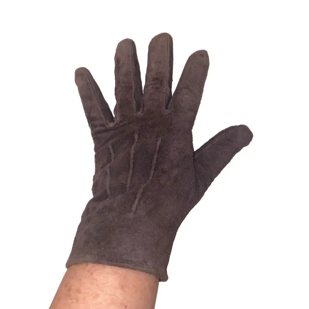 Brown Genuine Suede Gloves M/L Soft Lined Winter Cold Weather Classic